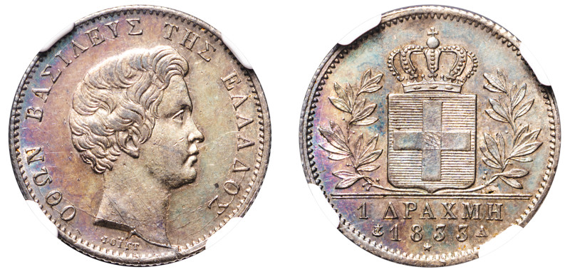 Greece, King Otto, 1832-1862. Drachma, 1833 A , First Type, Paris mint (KM15; Di...