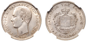 Greece, King George I, 1863-1913. Drachma, 1868 A, First Type, Paris mint (KM38; Divo 53a; IV3).

Graded AU55 NGC.