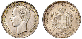 Greece, King George I, 1863-1913. Drachma, 1868 A, First Type, Paris mint, 5.00g (KM38; Divo 53a; IV3). 

About extremely fine.

From the “Athanasios”...
