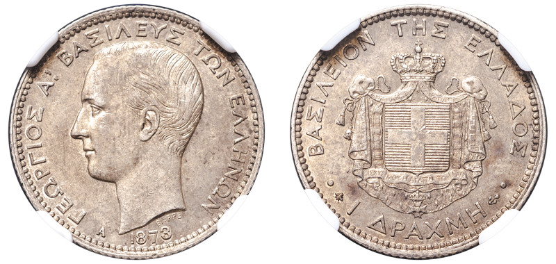 Greece, King George I, 1863-1913. Drachma, 1873 A, First Type, Paris mint (KM38;...