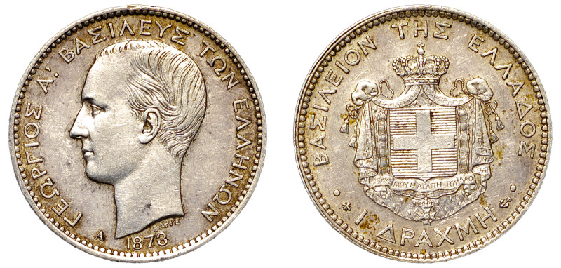 Greece, King George I, 1863-1913. Drachma, 1873 A, First Type, Paris mint, 5.00g...