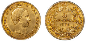 Greece, King George I, 1863-1913. AV 5 Drachmai, 1876 A, Second Type, Paris mint, 1.61g (KM47; Divo 49; IV11; Fr. 17).

Extremely fine with strong det...