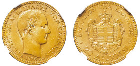Greece, King George I, 1863-1913. AV 20 Drachmai, 1876 A, Paris mint (KM49; Divo 46; IV13; Fr. 15).

Graded XF45 NGC.

From the “Titanas” collection....