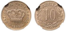 Greece, King George I, 1863-1913. 10 Lepta, 1894 A, Third Type, Paris mint (KM59; Divo 61a; IV23).

Graded AU58 NGC.

From the “Athanasios” collection...