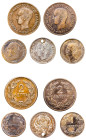Greece, King George I, 1863-1913. Lot of 5 coins comprising Lepton, 1869 BB, First Type, Strasbourg mint, 0.96g (KM40; Divo 69; IV5); 2 Lepta (2), 186...