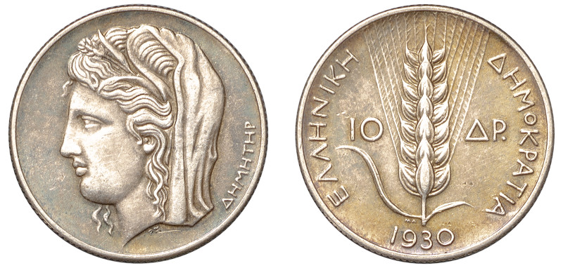 Greece, First Republic, 1924-1935. 10 Drachmai, 1930, London mint, 6.97g (KM72; ...