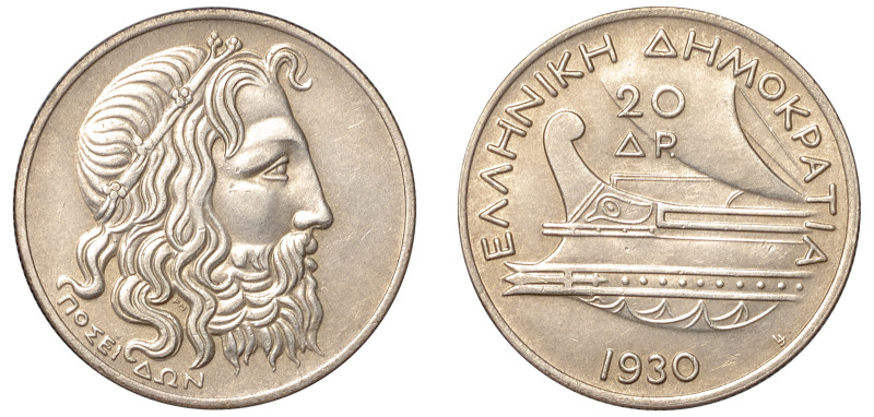 Greece, First Republic, 1924-1935. 20 Drachmai, 1930, London mint, 11.33g (KM73;...