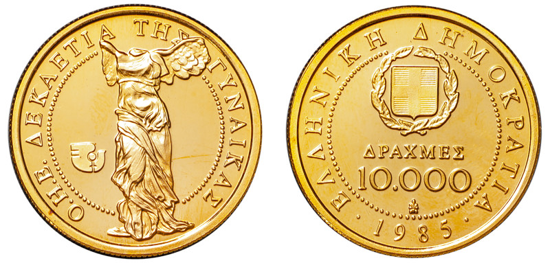 Greece, Third Republic, 1974-. AV Proof 10.000 Drachmai, 1985, Decade for Women,...