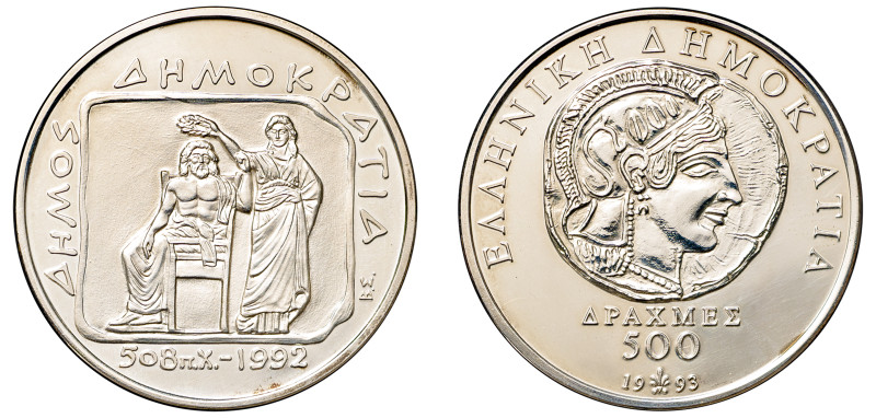 Greece, Third Republic, 1974-. AR Proof 500 Drachmai, 1993, 2500th Anniversary o...