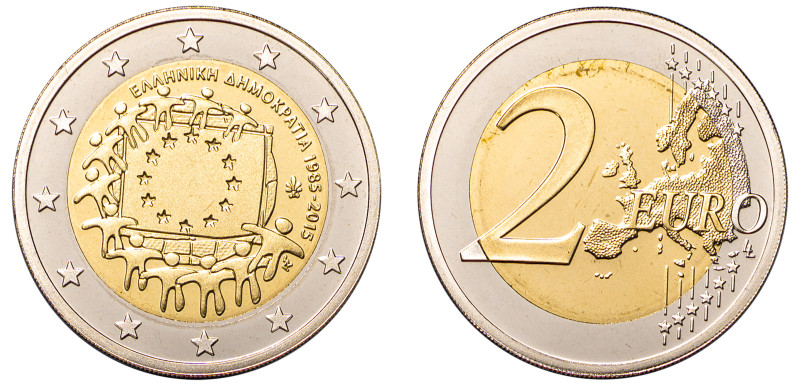 Greece, Third Republic, 1974-. Proof 2 Euros, 2015, 30th Anniversary of the Flag...