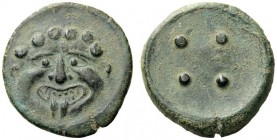  GREEK COINS   Sicily   Himera , c. 430-420 BC. Trias (Bronze, 24mm, 9.42g). Facing gorgoneion with open mouth, protruding tongue and prominent teeth....