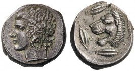  GREEK COINS   Sicily   Leontini , c. 430-425 BC. Tetradrachm (Silver, 24mm, 17.06g 3), by the ‘Maestro della foglia’. Laureate head of Apollo to left...
