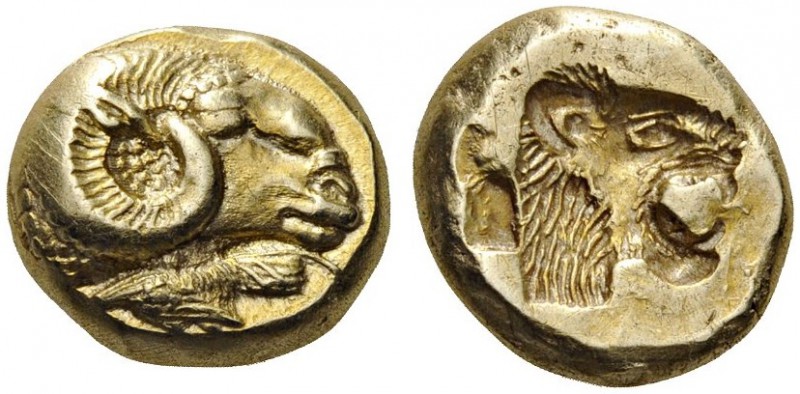  GREEK COINS   Lesbos   Mytilene, c. 500 BC. Hekte (Electrum, 9mm, 2.55g 5). Ram...