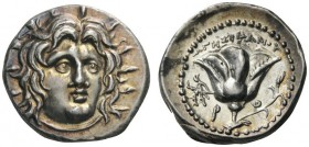  GREEK COINS   Islands off Caria   Rhodos. Rhodes, c . 408/7-404 BC. c. 250-229 BC. Didrachm (Silver, 19mm, 6.66g 12), Agesidamos. Radi­ate head of He...