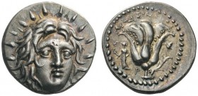  GREEK COINS   Islands off Caria   Rhodos. Rhodes, c . 408/7-404 BC. c. 250-229 BC. Didrachm (Silver, 20mm, 6.72g 12), Mnasi­machos. Radi­ate head of ...