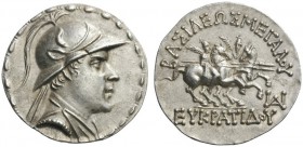  GREEK COINS   Baktria   Greco-Baktrian Kingdom. Eukratides I, c. 170-145 BC. Tetradrachm (Silver, 32mm, 17.00g 12), c. later 160s. Diademed and drape...