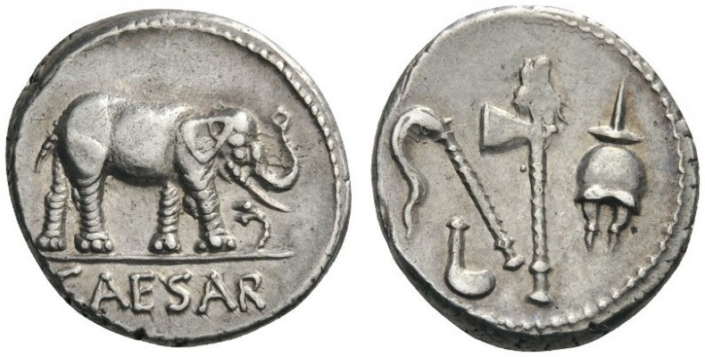  ROMAN AND BYZANTINE COINS   Julius Caesar. Denarius (Silver, 17mm, 3.89g 2), mi...