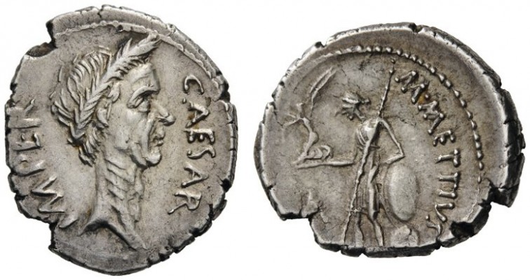 ROMAN AND BYZANTINE COINS   Julius Caesar. Denarius (Silver, 17mm, 3.90g 9), st...
