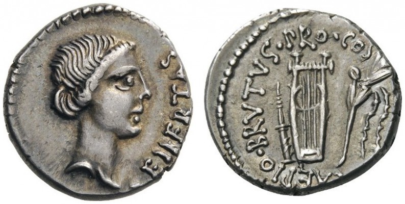  ROMAN AND BYZANTINE COINS   Q. Junius M. Caepio Brutus, 43-42 BC. Denarius (Sil...