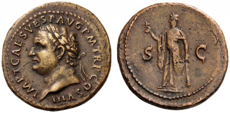  ROMAN AND BYZANTINE COINS   Titus, 79-81. As (Copper, 27mm, 10.24g 7), Rome, 80...