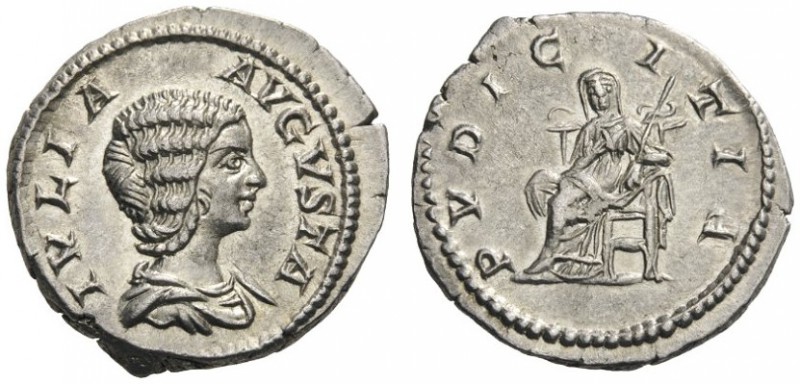  ROMAN AND BYZANTINE COINS   Julia Domna, Augusta, 193-217. Denarius (Silver, 19...