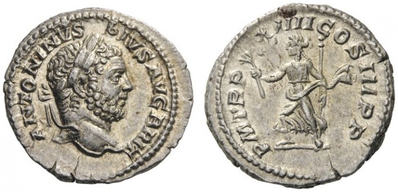  ROMAN AND BYZANTINE COINS   Caracalla, 198-217. Denarius (Silver, 19mm, 3.18g 1...