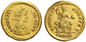  ROMAN AND BYZANTINE COINS   Arcadius, 383-408. Solidus (Gold, 21mm, 4.46g 12), Constan­tinople, eighth officina, 388-392. D N ARCADIVS P F AVG Pearl-...
