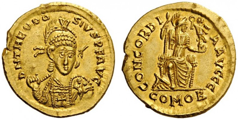  ROMAN AND BYZANTINE COINS   Theodosius II, 402-450. Solidus (Gold, 20mm, 4.37g ...