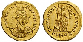  ROMAN AND BYZANTINE COINS   Theodosius II, 402-450. Solidus (Gold, 20mm, 4.37g 6), Thessalonica, 402-403. D N THEODOSIVS P F AVG Pearl- diademed, hel...