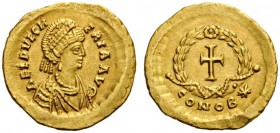  ROMAN AND BYZANTINE COINS   Aelia Pulcheria, Augusta, 414-453. Tremissis (Gold, 14mm, 1.42g 6), Constantinople, c. 430-440. AEL PVLCHERIA AVG Diademe...