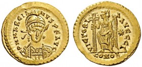  ROMAN AND BYZANTINE COINS   Marcian, 450-457. Solidus (Gold, 20mm, 4.51g 5), Con­stantinople, third officina. D N MARCIANVS P F AVG Helmeted, diademe...