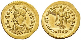  ROMAN AND BYZANTINE COINS   Leo I, 457-474. Tremissis (Gold, 14mm, 1.50g 6), Con­stantinople, c. 462 or 466. D N LEO PERPET AVG Dia­demed, draped and...