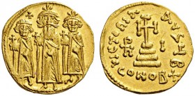  ROMAN AND BYZANTINE COINS   Heraclius, with Heraclius Constantine and Hera­clonas, 610-641. Solidus (Gold, 19mm, 4.39g 7), Con­stantinople, year I = ...