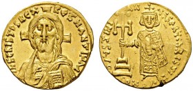  ROMAN AND BYZANTINE COINS   Justinian II, first reign, 685-695. Solidus (Gold, 20mm, 4.37g 6), Constantinople, 692-695. IhS CRISTDS REX REGNANTIuM Dr...