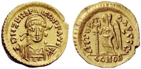 PSEUDO-IMPERIAL COINAGE 
 Odovacar, 476-493 
 In the name of Zeno, 474-491 . Solidus, Roma 476-493, AV 4.43 g. DN ZENO P – ERP F AVC Pearl-diademed,...