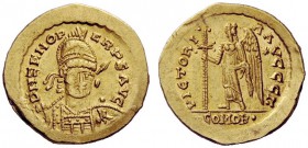 PSEUDO-IMPERIAL COINAGE 
 Odovacar, 476-493 
 In the name of Zeno, 474-491 . Solidus, Roma 476-493, AV 4.36 g. DN ZENO P – ERP F AVG Pearl-diademed,...