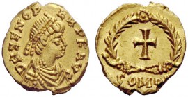 PSEUDO-IMPERIAL COINAGE 
 Odovacar, 476-493 
 In the name of Zeno, 474-491 . Tremissis, Roma 476-493, AV 1.48 g. DN ZENO P – ERP F AVC Pearl-diademe...