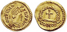 PSEUDO-IMPERIAL COINAGE 
 Odovacar, 476-493 
 In the name of Zeno, 474-491 . Tremissis, Roma 476-493, AV 1.40 g. DN ZENO – PERP F AVC Pearl-diademed...