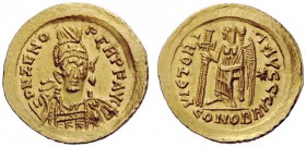 PSEUDO-IMPERIAL COINAGE 
 Odovacar, 476-493 
 In the name of Zeno, 474-491 . Solidus, Ravenna 476-493, AV 4.42 g. DN ZENO – PERP F AVC Pearl-diademe...