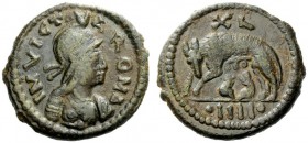 THE OSTROGOTHS 
 Municipal Bronze Coinage of Roma 
 Class 2. Heavy series. Follis (40 nummi), Roma 493-553, Æ 14.60 g. IMVICT – A ROMA Helmeted and ...