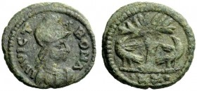 THE OSTROGOTHS 
 Municipal Bronze Coinage of Roma 
 Class 3. Light series. Follis (20 nummi), Roma 493-553, Æ 6.49 g. IMVICT – A ROMA Helmeted and c...