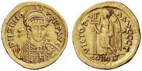 THE OSTROGOTHS 
 Theoderic, 493-526 
 Pseudo-Imperial Coinage. In the name of Zeno, 474-491 . Solidus, uncertain mint 493-526, AV 4.14 g. DN ZENO – ...