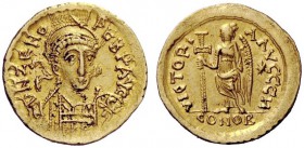 THE OSTROGOTHS 
 Theoderic, 493-526 
 Pseudo-Imperial Coinage. In the name of Zeno, 474-491 . Solidus, uncertain mint 493-526, AV 4.44 g. DN ZENO – ...