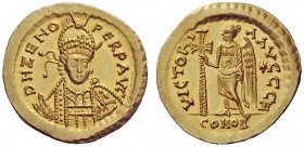 THE OSTROGOTHS 
 Theoderic, 493-526 
 Pseudo-Imperial Coinage. In the name of Zeno, 474-491 . Solidus, uncertain mint 493-526, AV 4.49 g. DN ZENO – ...