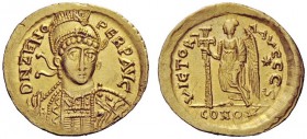 THE OSTROGOTHS 
 Theoderic, 493-526 
 Pseudo-Imperial Coinage. In the name of Zeno, 474-491 . Solidus, uncertain mint 493-526, AV 4.47 g. DN ZENO – ...