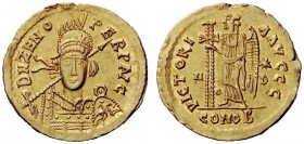 THE OSTROGOTHS 
 Theoderic, 493-526 
 Pseudo-Imperial Coinage. In the name of Zeno, 474-491 . Solidus, Mediolanum, 493-526, AV 4.38 g. DN ZENO – PE ...