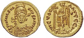 THE OSTROGOTHS 
 Theoderic, 493-526 
 Pseudo-Imperial Coinage. In the name of Anastasius, 491-518 . Solidus, Roma 493-526, AV 4.43 g. DN ANASTA – SI...