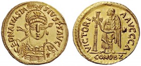 THE OSTROGOTHS 
 Theoderic, 493-526 
 Pseudo-Imperial Coinage. In the name of Anastasius, 491-518 . Solidus, Ravenna 493-526, AV 4.48 g. DN ANASTA –...