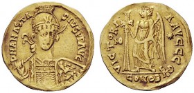 THE OSTROGOTHS 
 Theoderic, 493-526 
 Pseudo-Imperial Coinage . In the name of Anastasius, 491-518 . Solidus, Mediolanum 493-526, AV 4.48 g. DN ANAS...