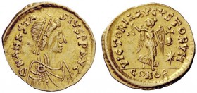 THE OSTROGOTHS 
 Theoderic, 493-526 
 Pseudo-Imperial Coinage. In the name of Anastasius, 491-518 . Tremissis, uncertain mint 493-526, AV 1.48 g. DN...